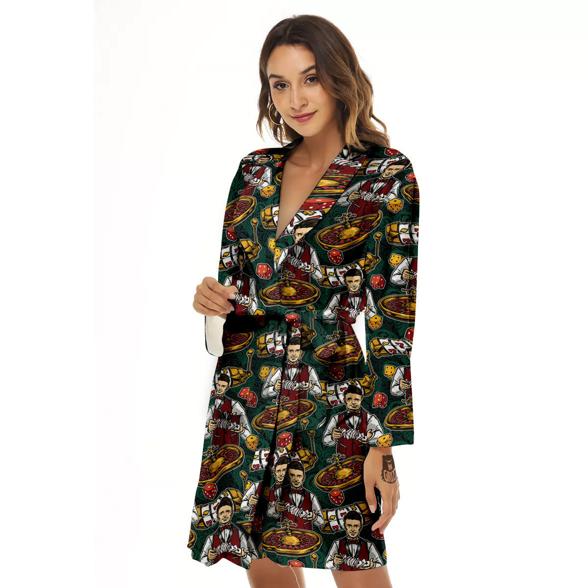 Casino Croupier And Slot Machine Print Pattern Women's Robe-grizzshop