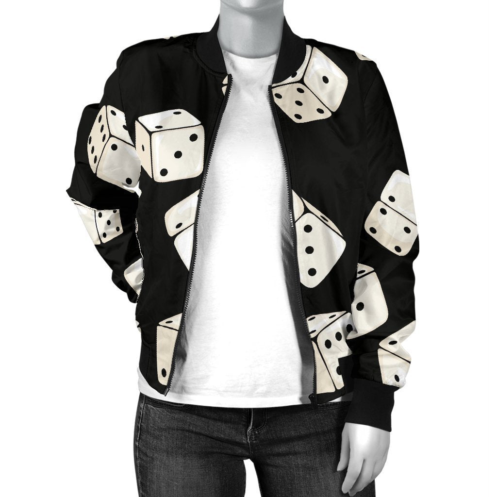 Casino Dice Pattern Print Women Casual Bomber Jacket-grizzshop