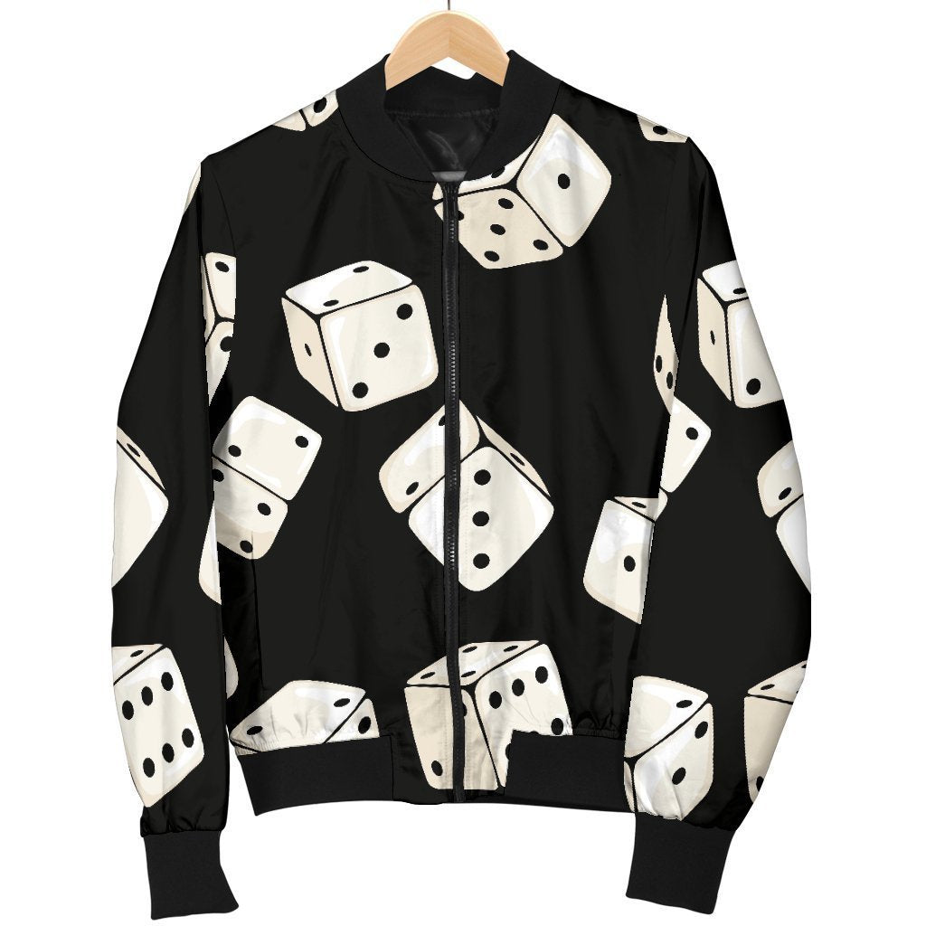 Casino Dice Pattern Print Women Casual Bomber Jacket-grizzshop