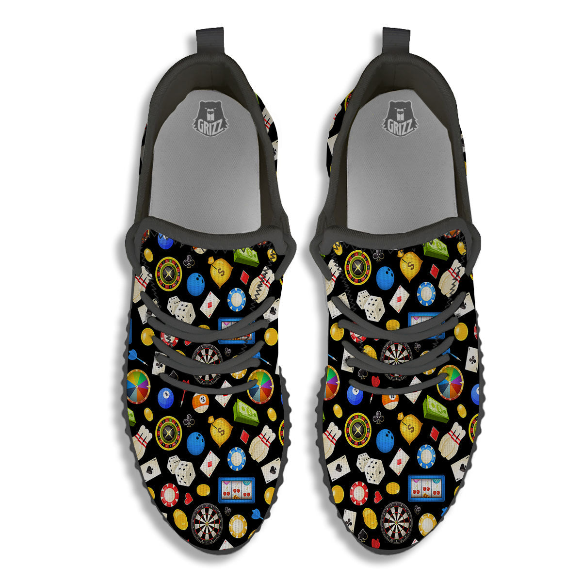 Casino Entertainments Print Pattern Black Walking Shoes-grizzshop