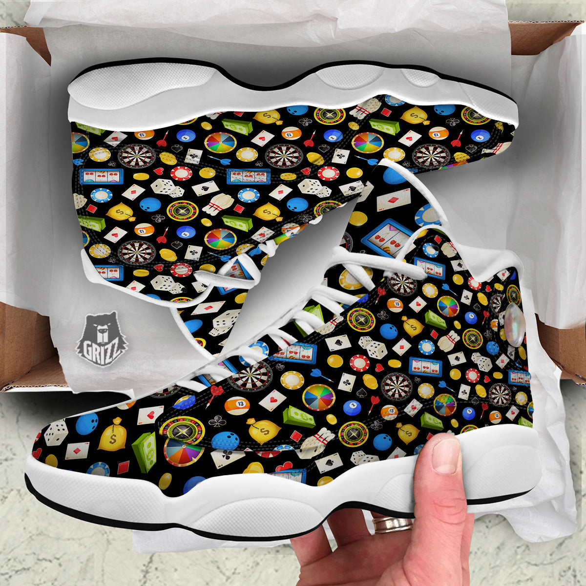 Casino Entertainments Print Pattern White Basketball Shoes-grizzshop