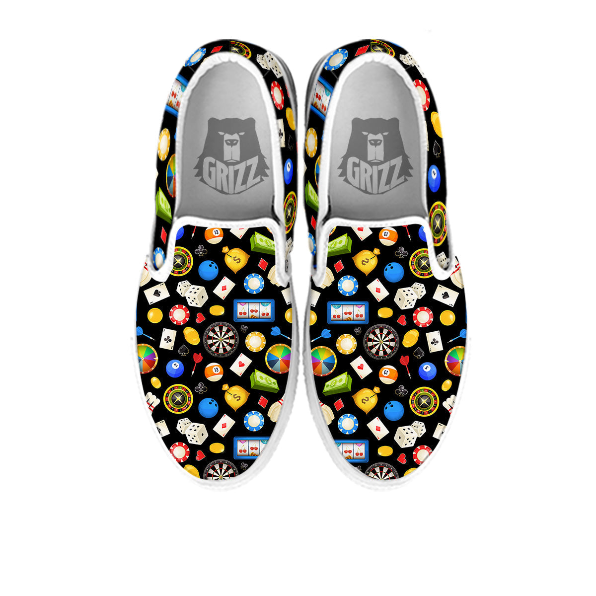 Casino Entertainments Print Pattern White Slip On Shoes-grizzshop