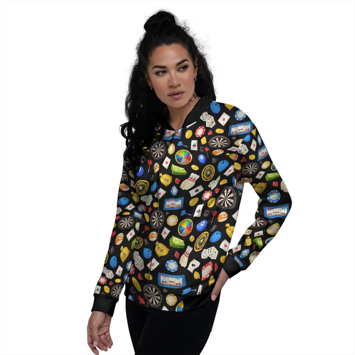 Casino Entertainments Print Pattern Women's Bomber Jacket-grizzshop