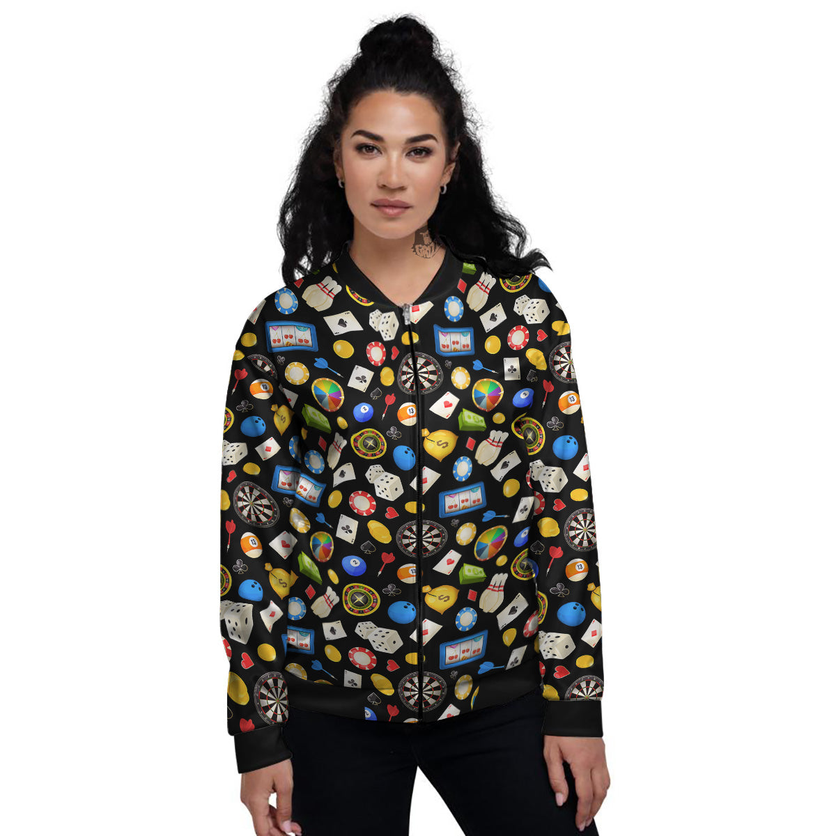 Casino Entertainments Print Pattern Women's Bomber Jacket-grizzshop