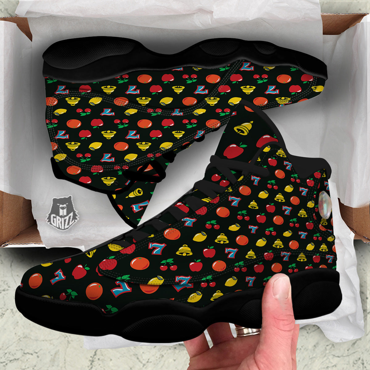Casino Lucky Sevens Print Pattern Black Basketball Shoes-grizzshop