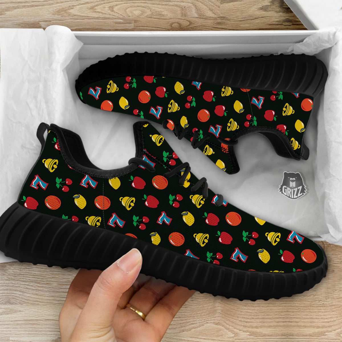 Casino Lucky Sevens Print Pattern Black Walking Shoes-grizzshop