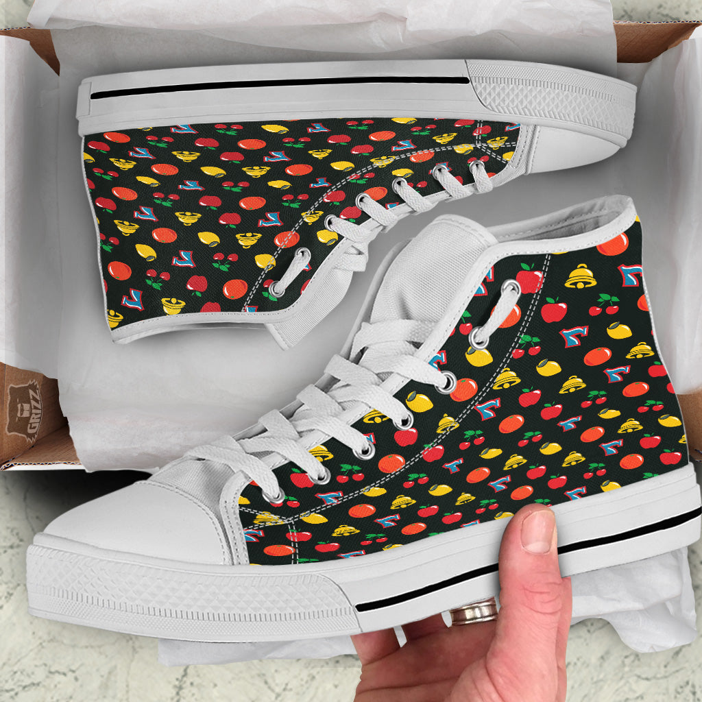 Casino Lucky Sevens Print Pattern White High Top Shoes-grizzshop
