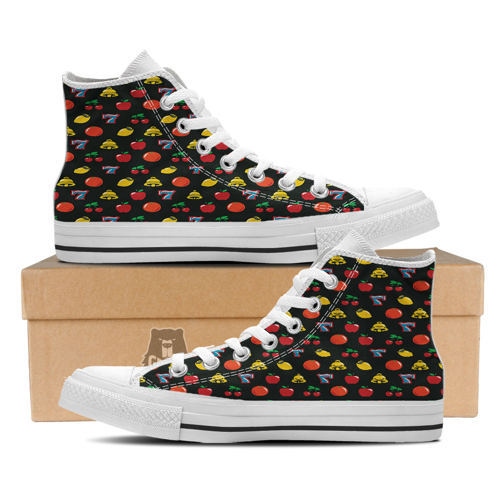 Casino Lucky Sevens Print Pattern White High Top Shoes-grizzshop