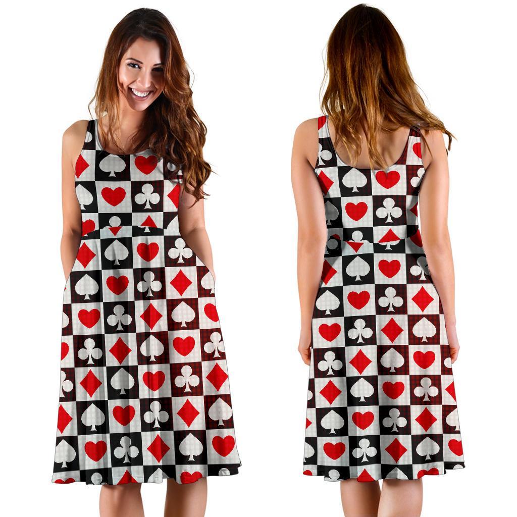 Casino Playing Card Poker Pattern Print Dress-grizzshop