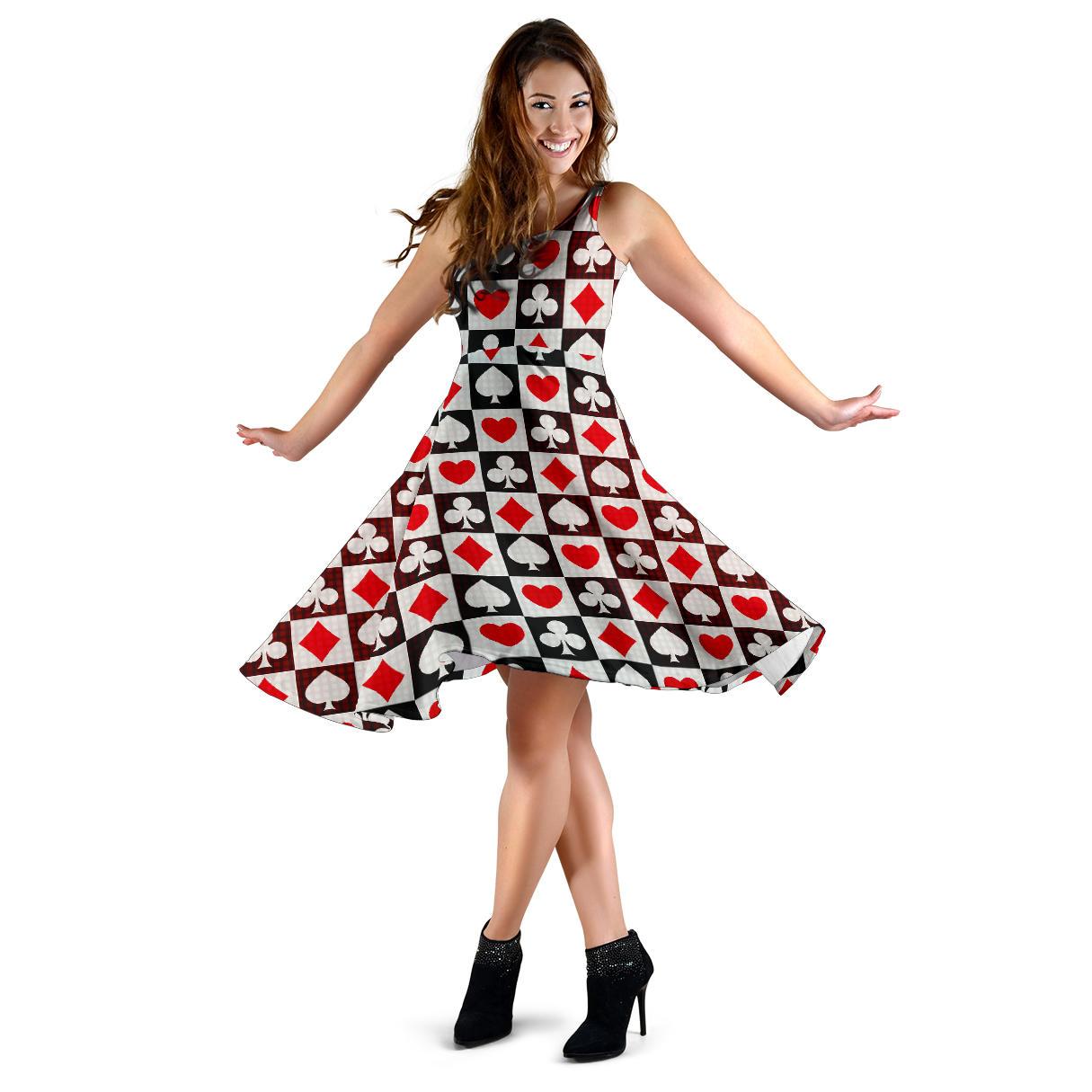 Casino Playing Card Poker Pattern Print Dress-grizzshop