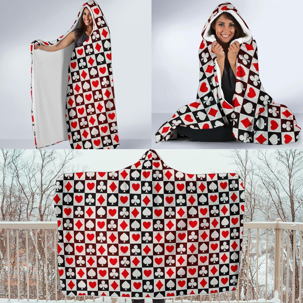 Casino Playing Card Poker Pattern Print Hooded Blanket-grizzshop