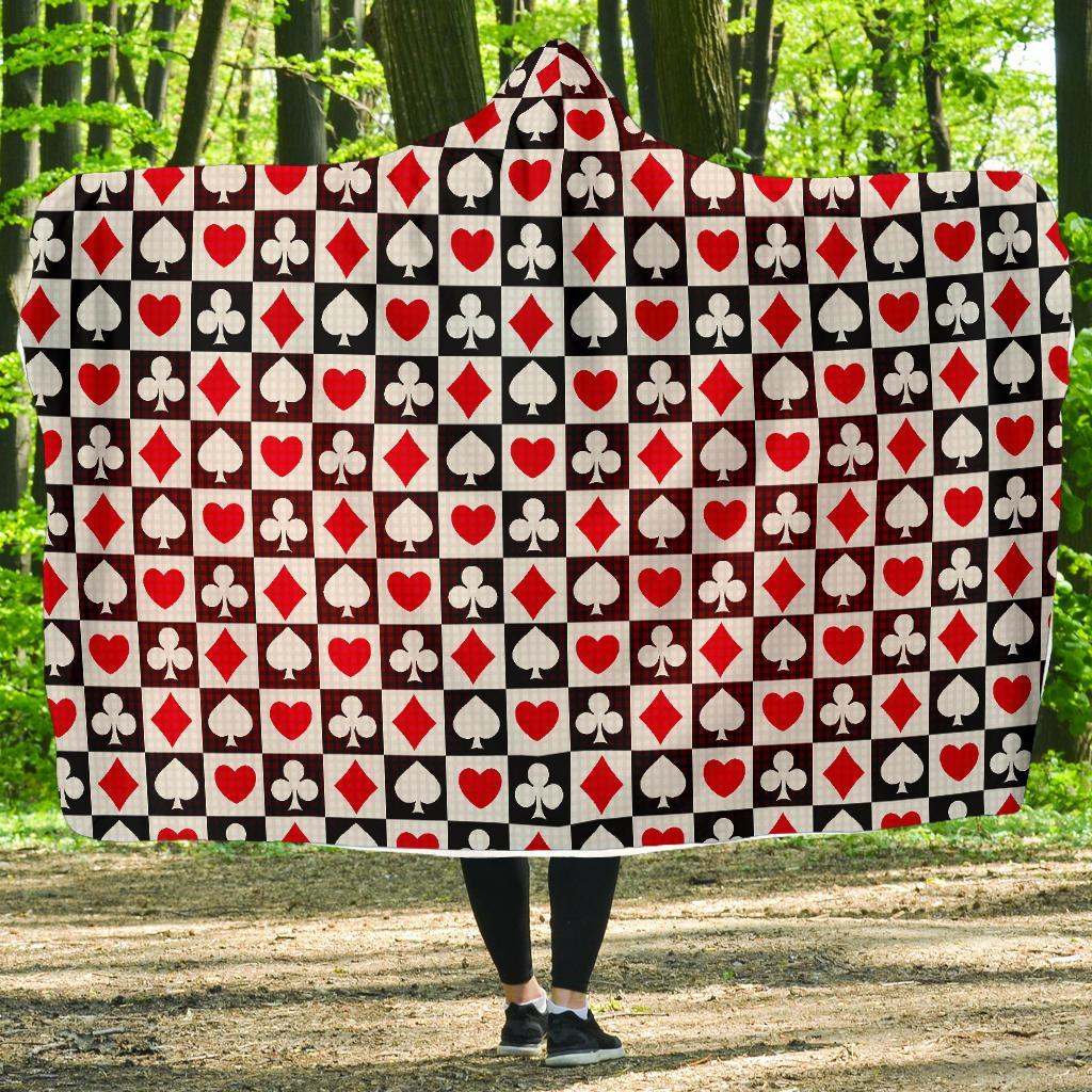 Casino Playing Card Poker Pattern Print Hooded Blanket-grizzshop