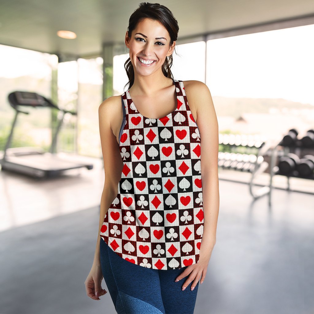 Casino Playing Card Poker Pattern Print Women's Racerback Tank Tops-grizzshop