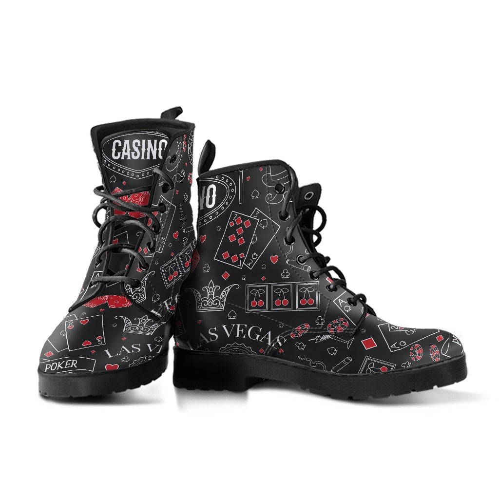 Casino Poker Pattern Print Men Women Leather Boots-grizzshop