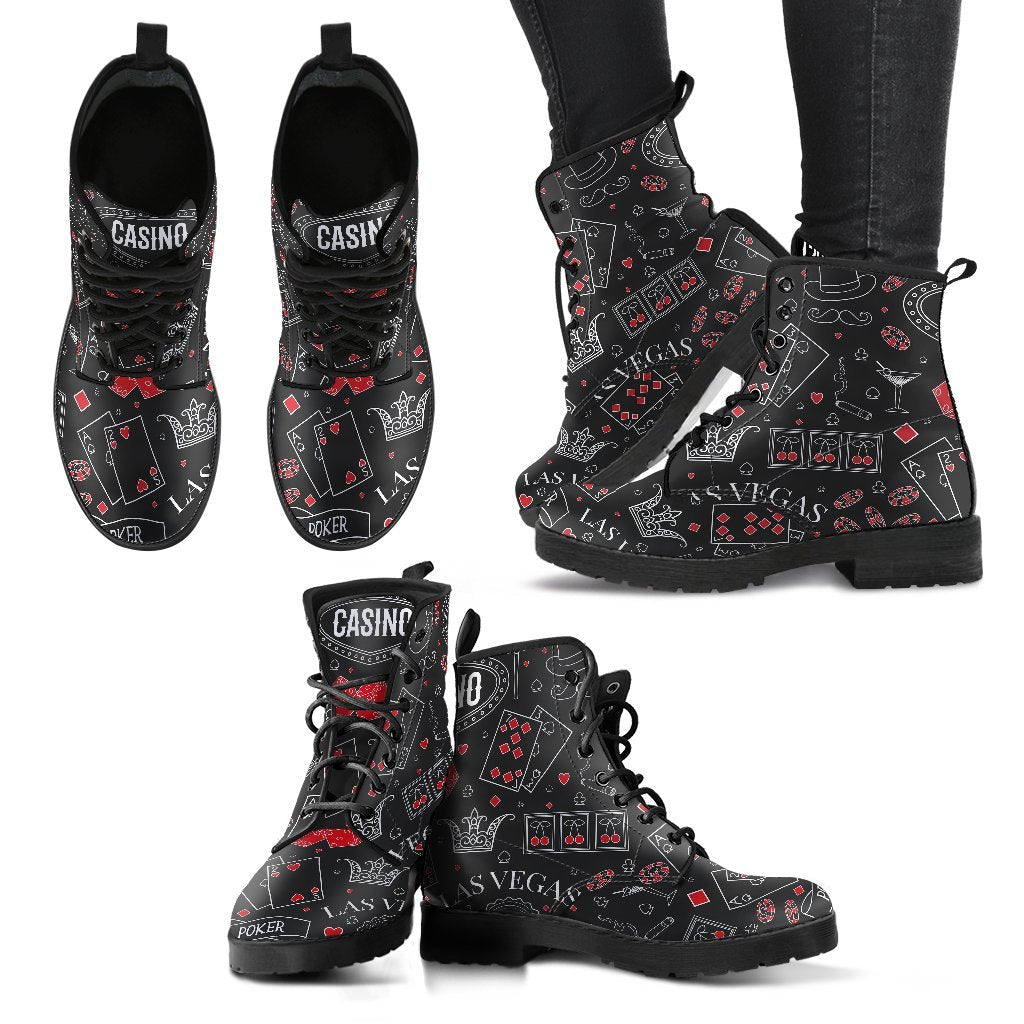 Casino Poker Pattern Print Men Women Leather Boots-grizzshop