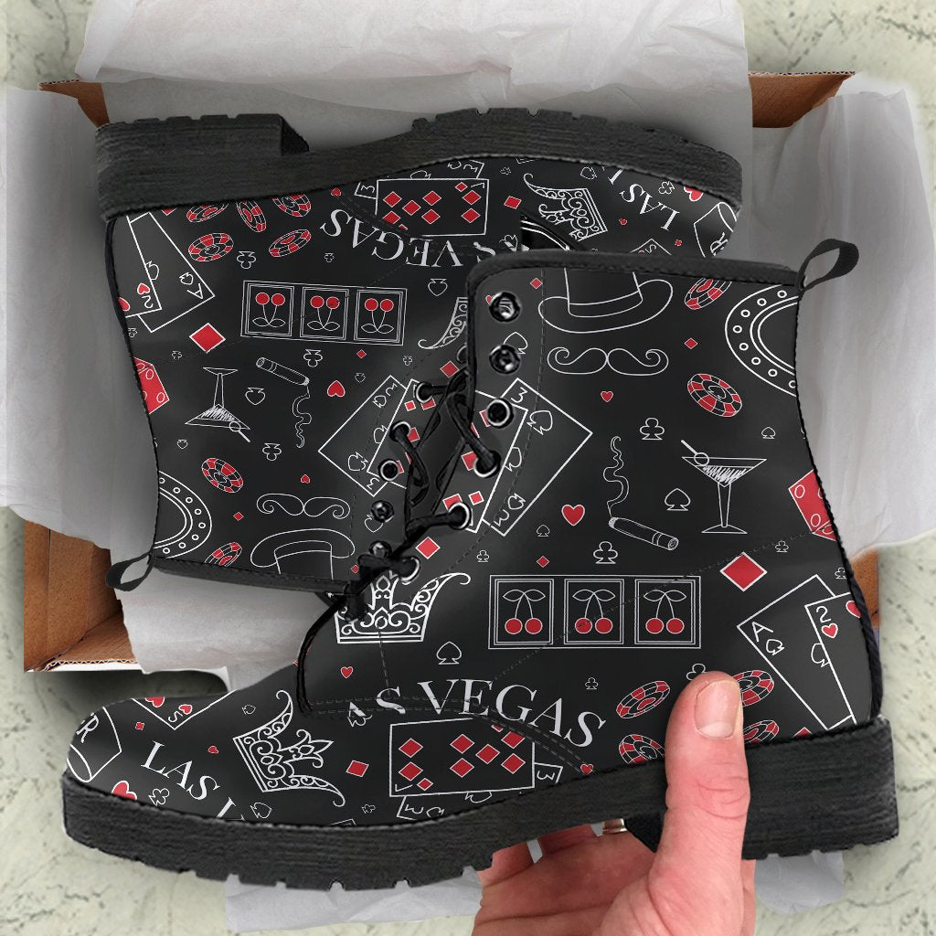 Casino Poker Pattern Print Men Women Leather Boots-grizzshop