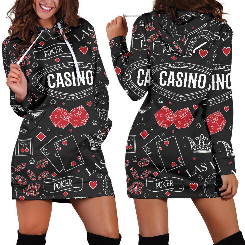 Casino Poker Pattern Print Women Hoodie Dress-grizzshop