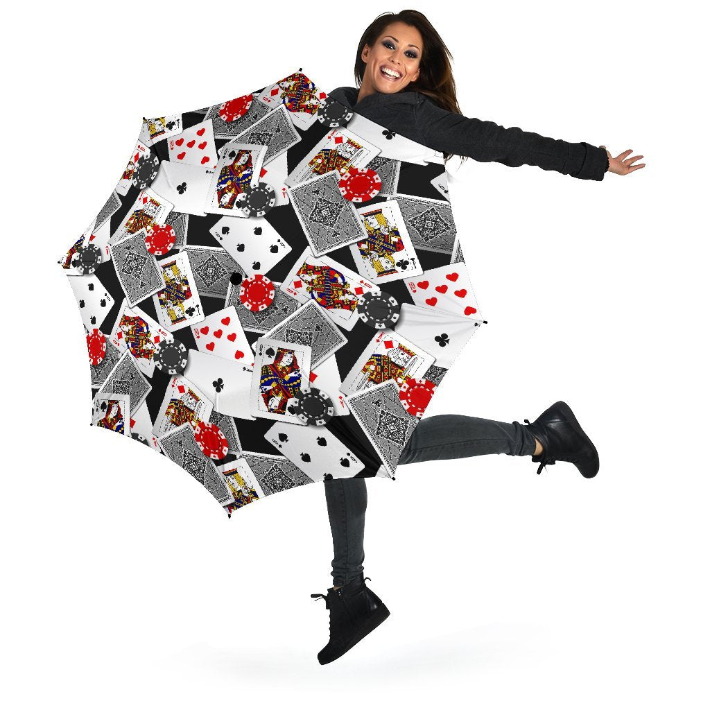 Casino Poker Print Pattern Automatic Foldable Umbrella-grizzshop