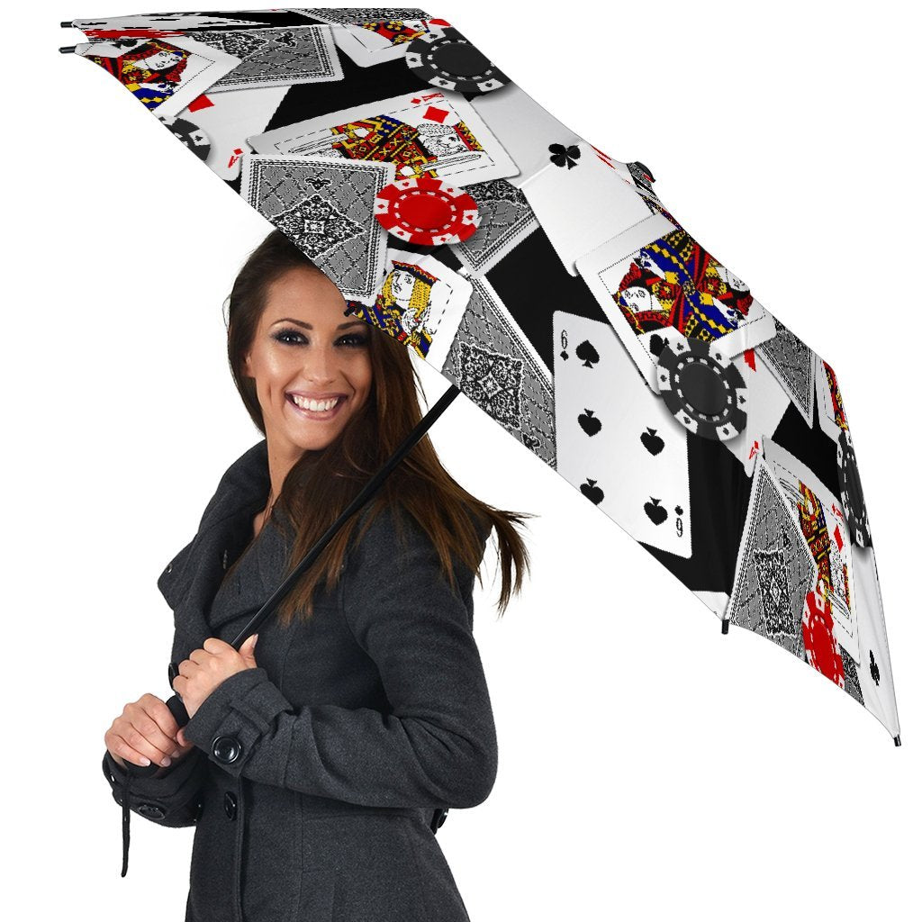 Casino Poker Print Pattern Automatic Foldable Umbrella-grizzshop