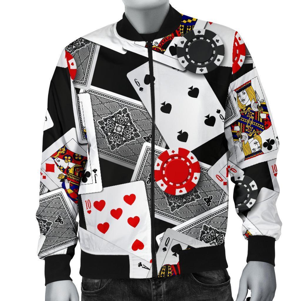 Casino Poker Print Pattern Men's Bomber Jacket-grizzshop