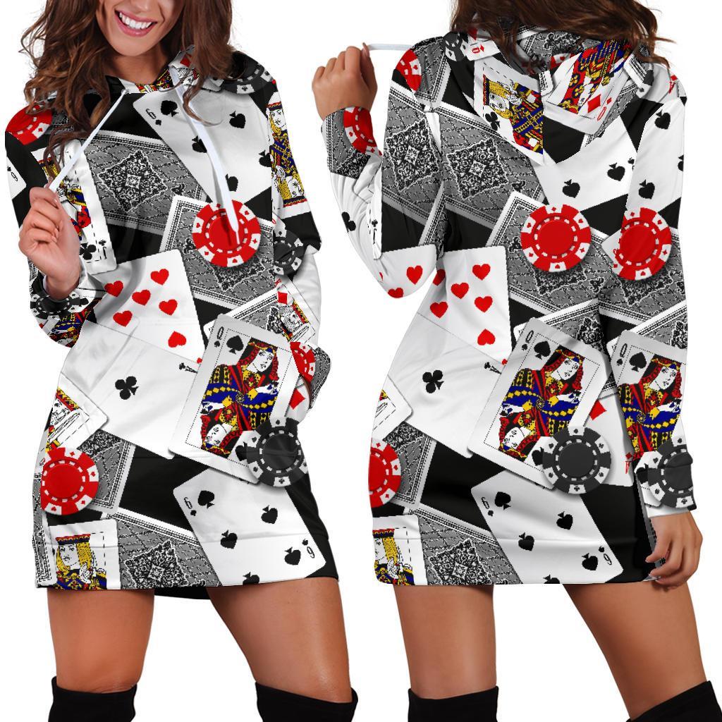 Casino Poker Print Pattern Women Hoodie Dress-grizzshop