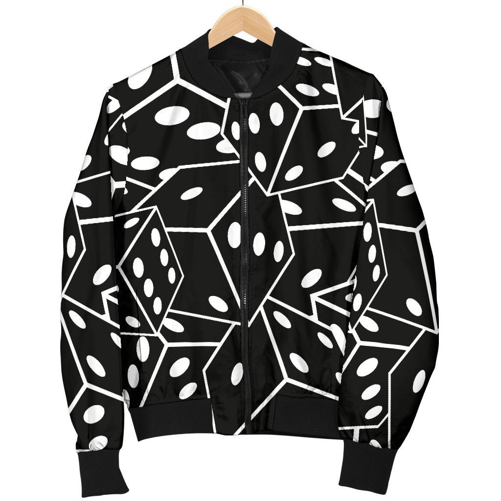 Casino Dice Print Pattern Women Casual Bomber Jacket-grizzshop