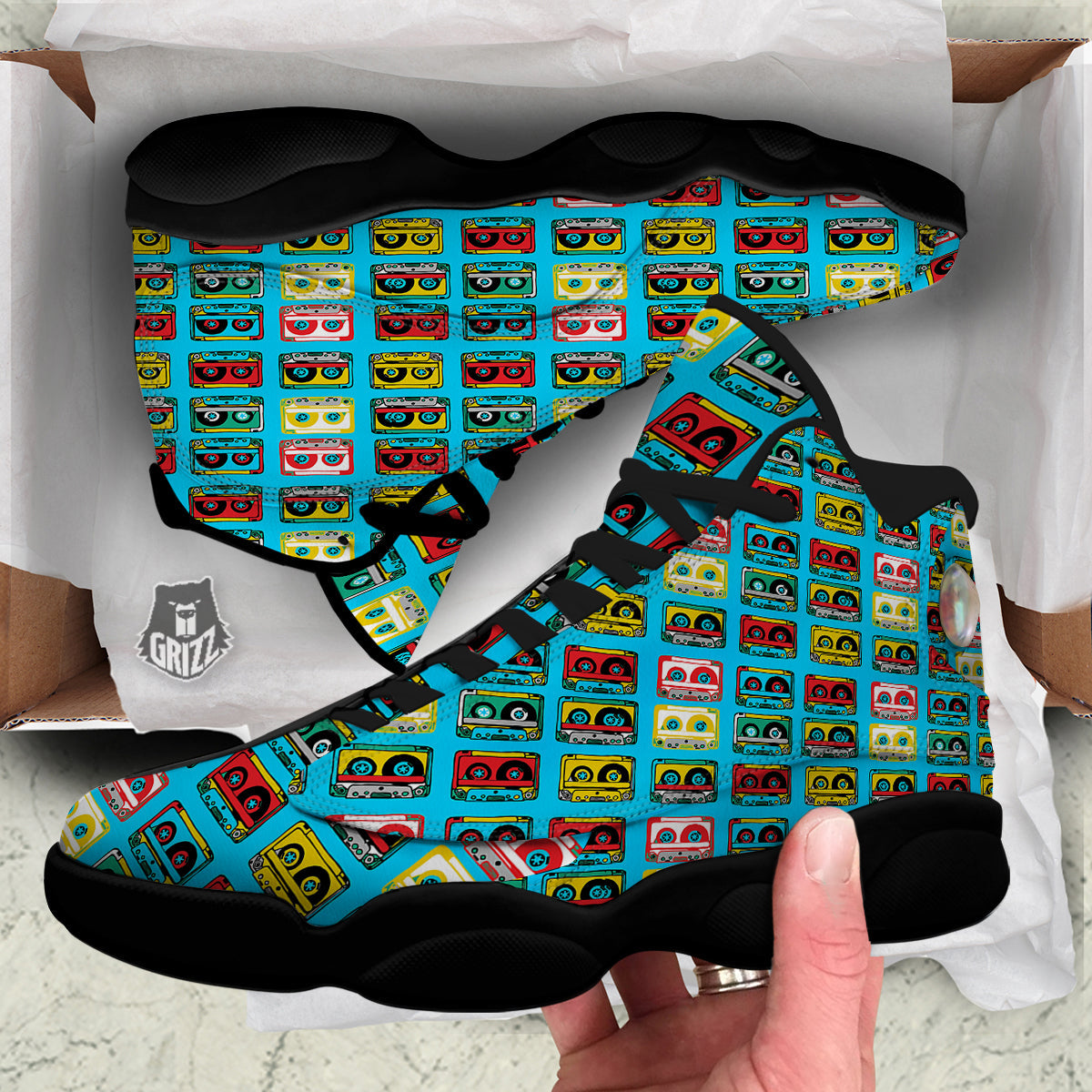 Cassette Colorful Print Pattern Black Basketball Shoes-grizzshop