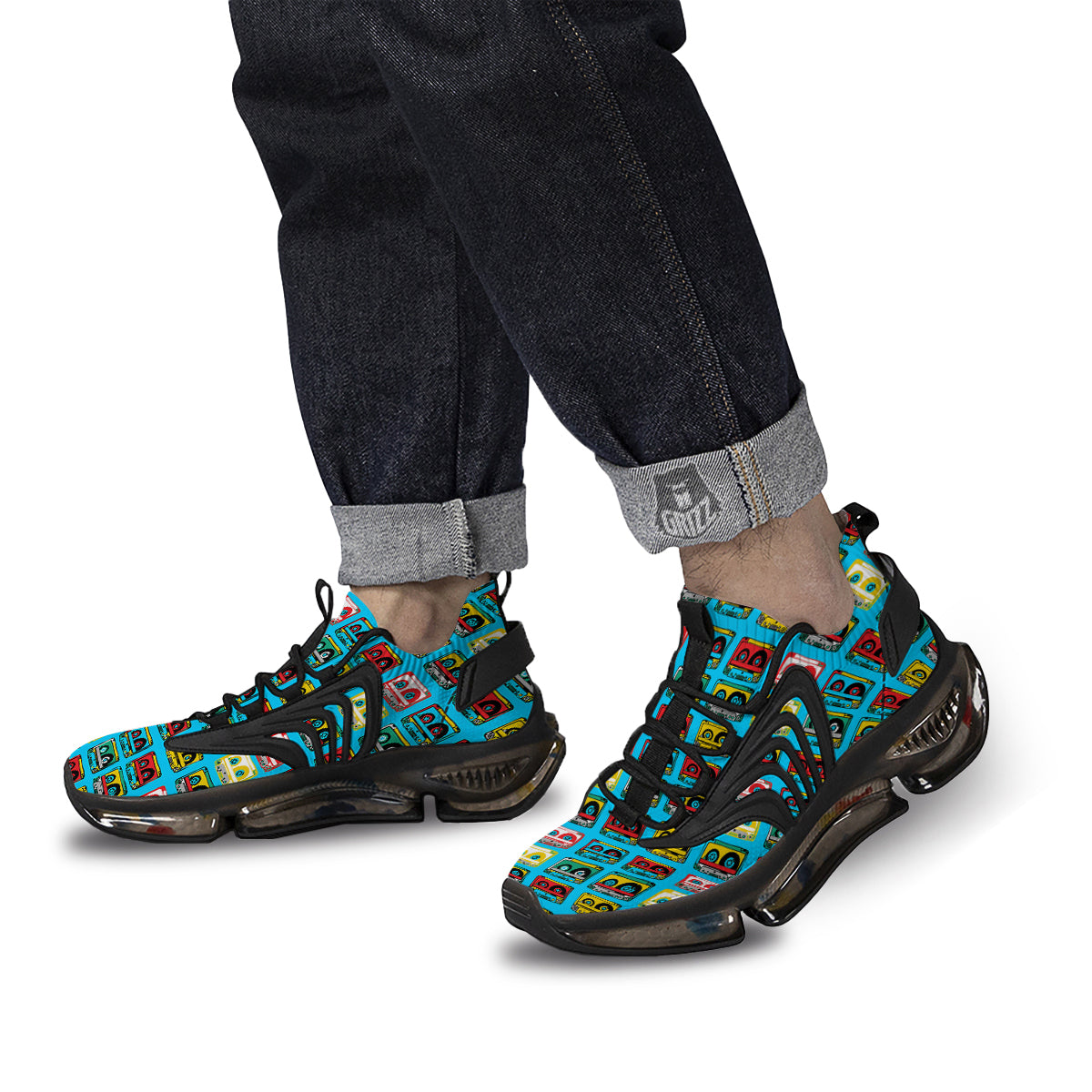 Cassette Colorful Print Pattern Black Gym Shoes-grizzshop