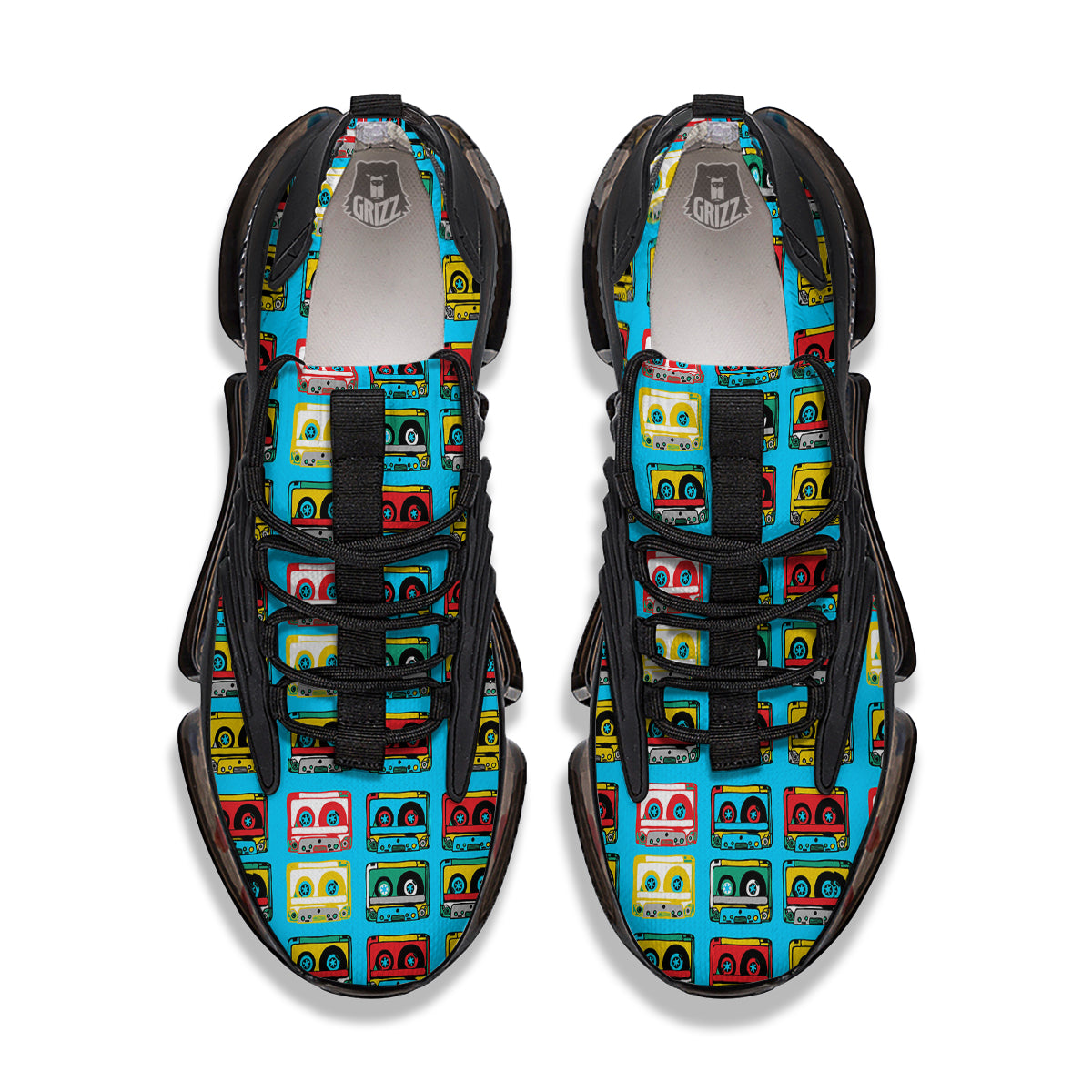 Cassette Colorful Print Pattern Black Gym Shoes-grizzshop