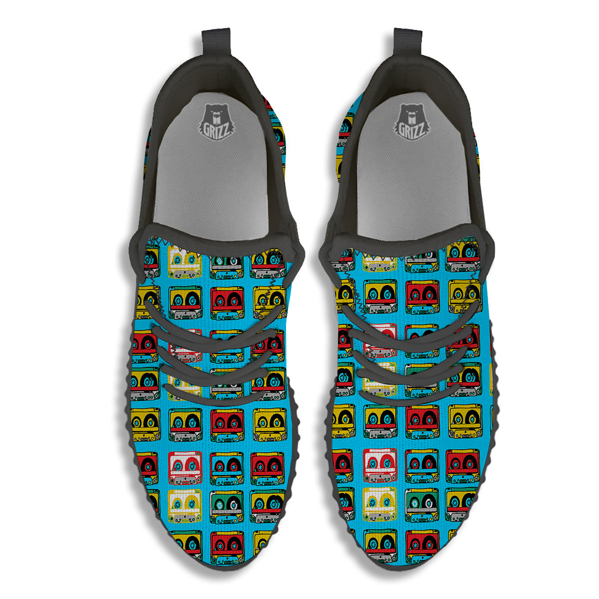 Cassette Colorful Print Pattern Black Walking Shoes-grizzshop