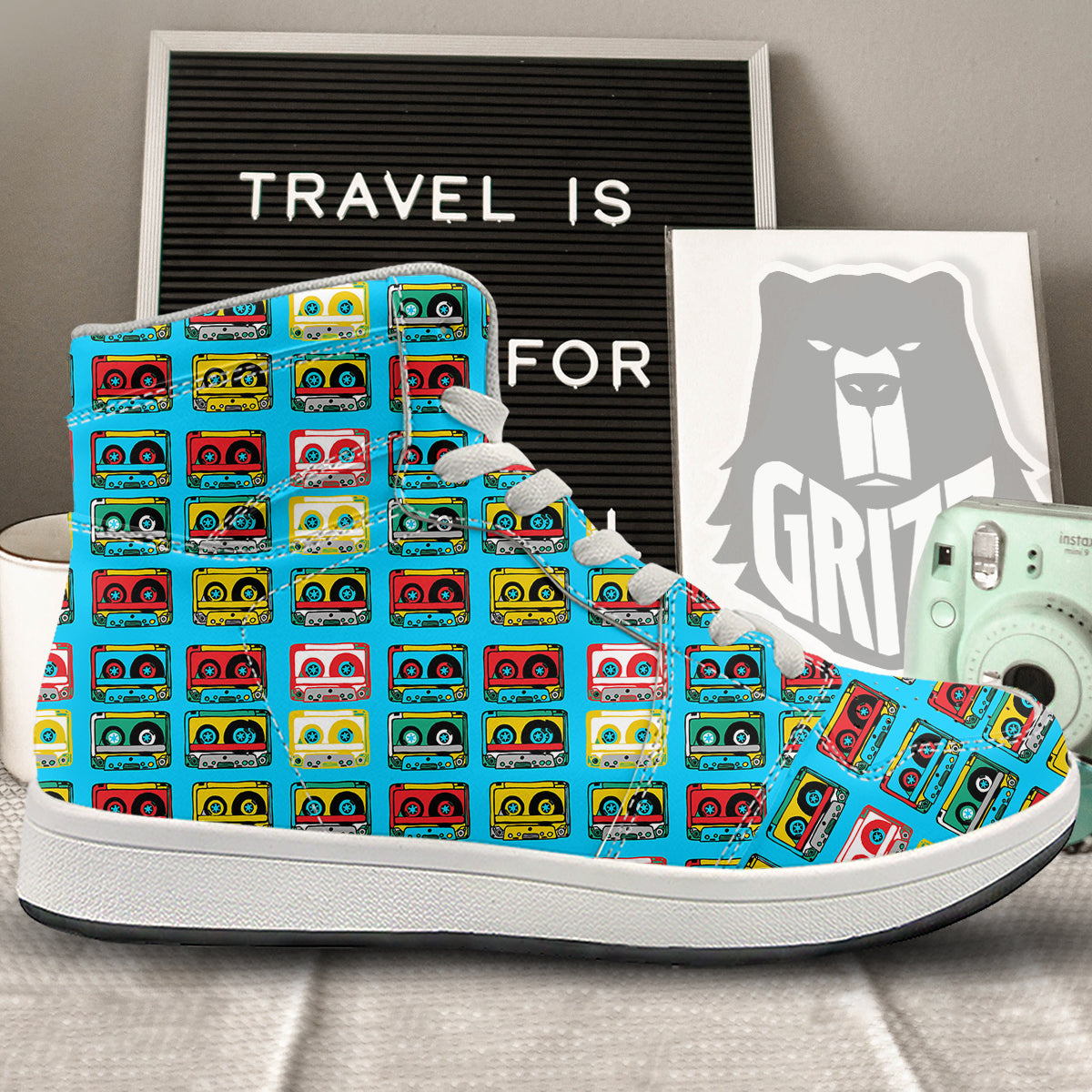 Cassette Colorful Print Pattern High Top Sneakers-grizzshop