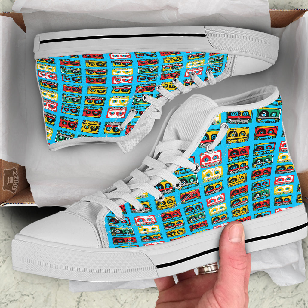 Cassette Colorful Print Pattern White High Top Shoes-grizzshop