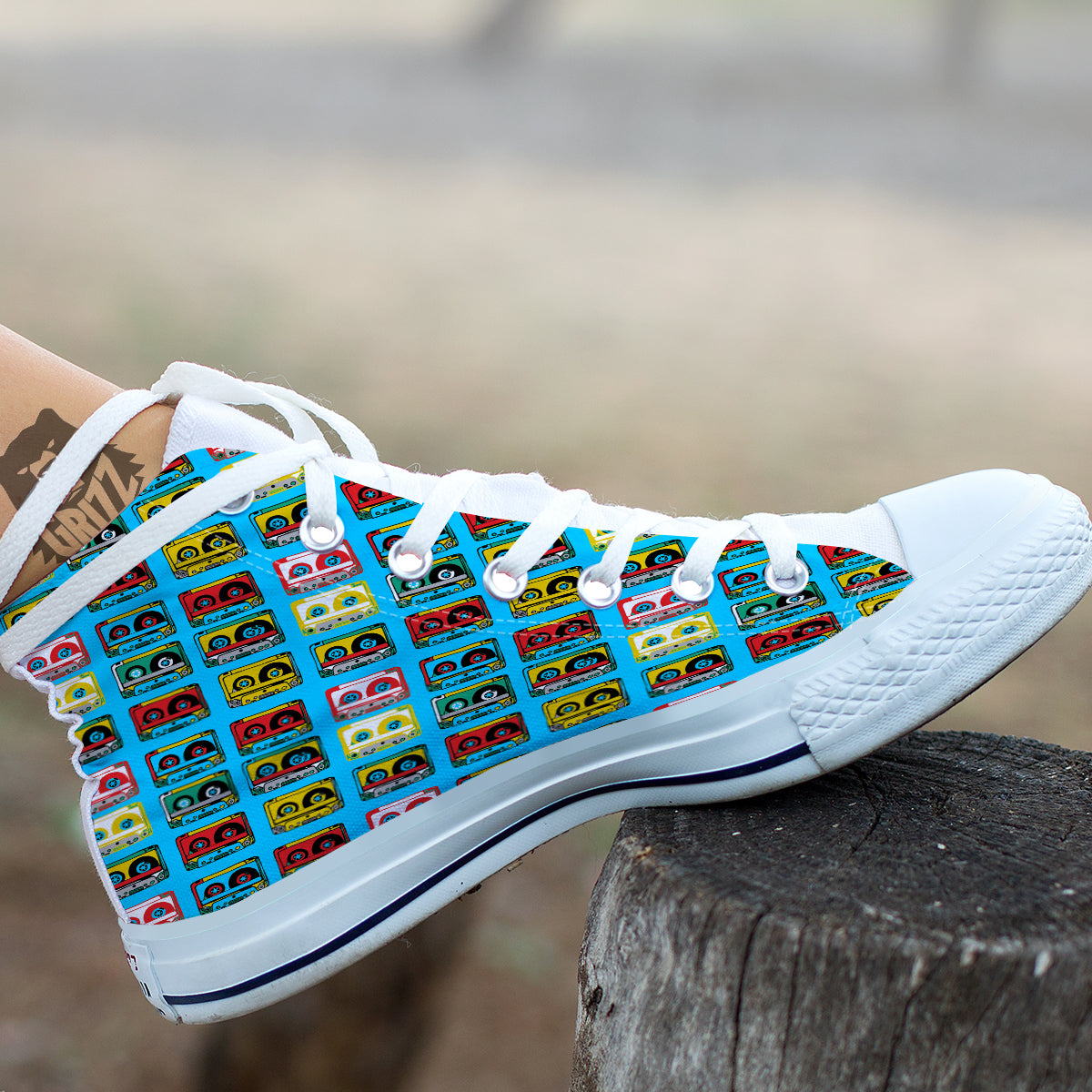 Cassette Colorful Print Pattern White High Top Shoes-grizzshop