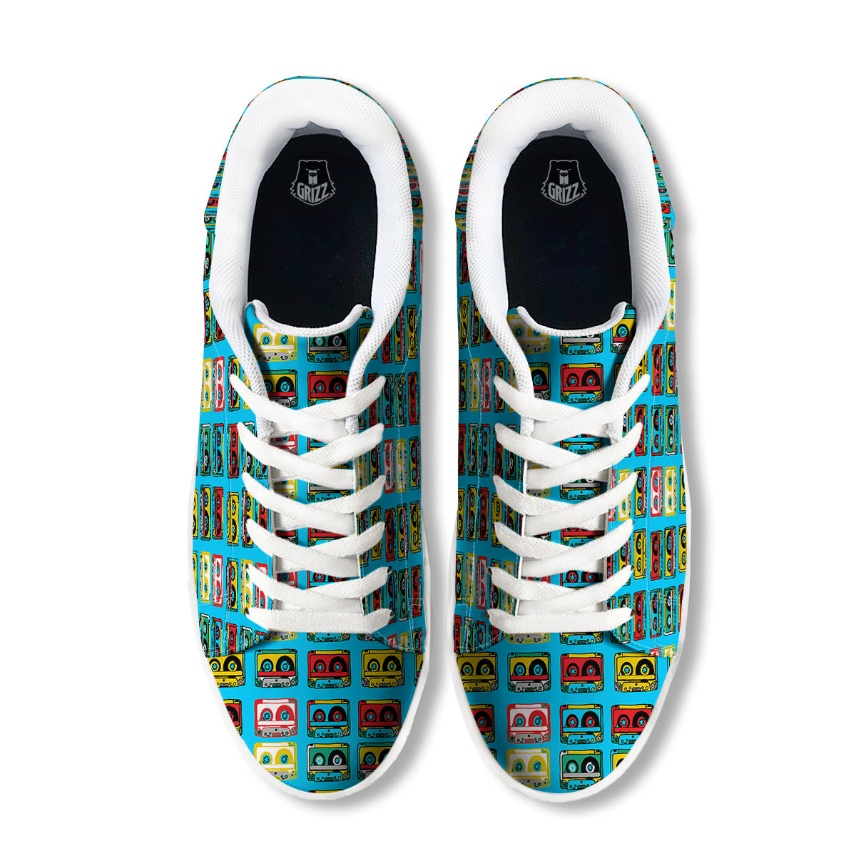 Cassette Colorful Print Pattern White Low Top Sneakers-grizzshop
