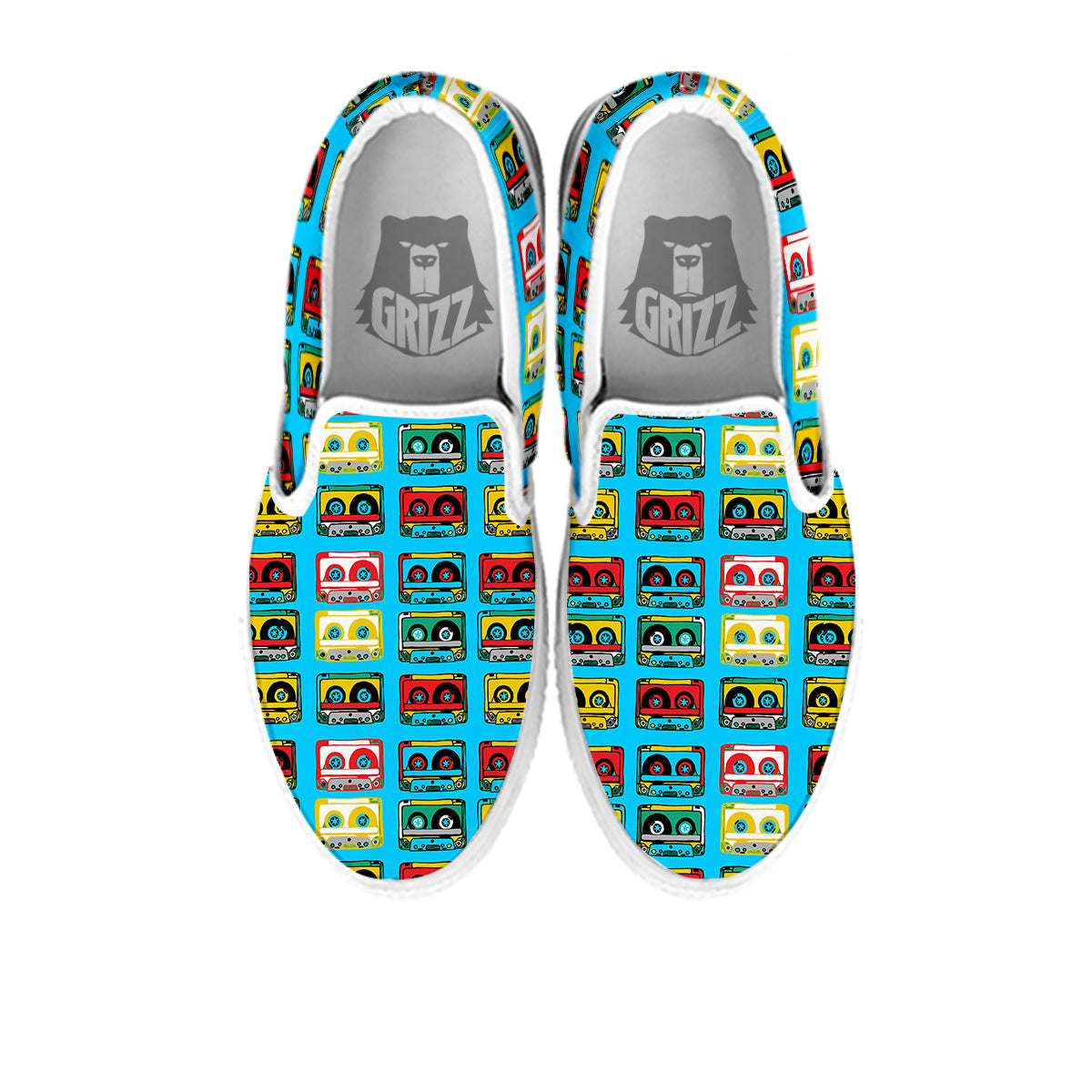Cassette Colorful Print Pattern White Slip On Shoes-grizzshop