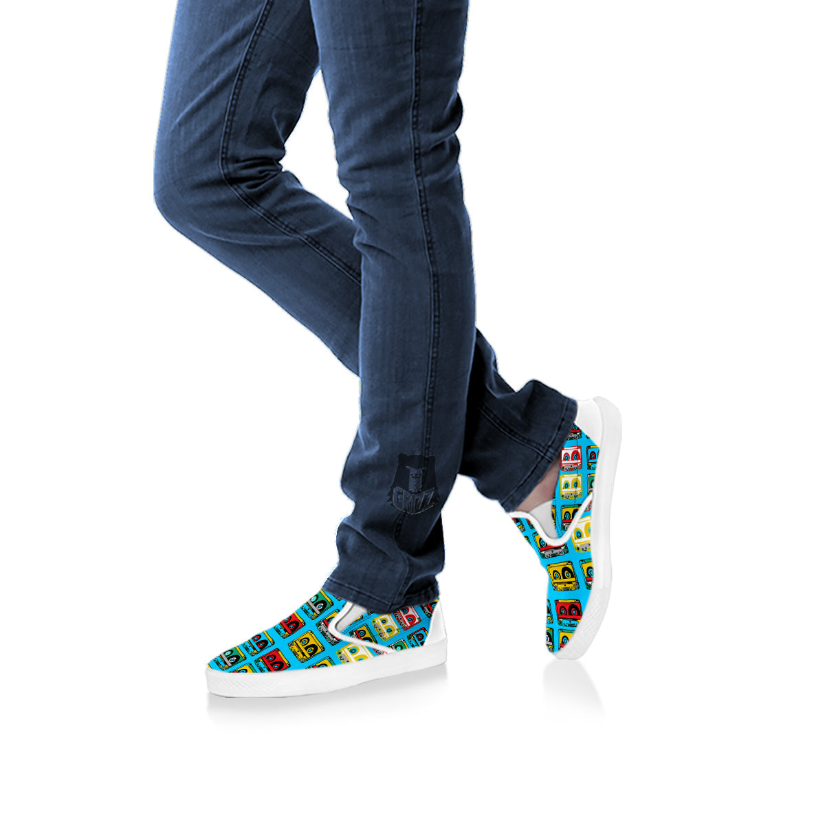Cassette Colorful Print Pattern White Slip On Shoes-grizzshop
