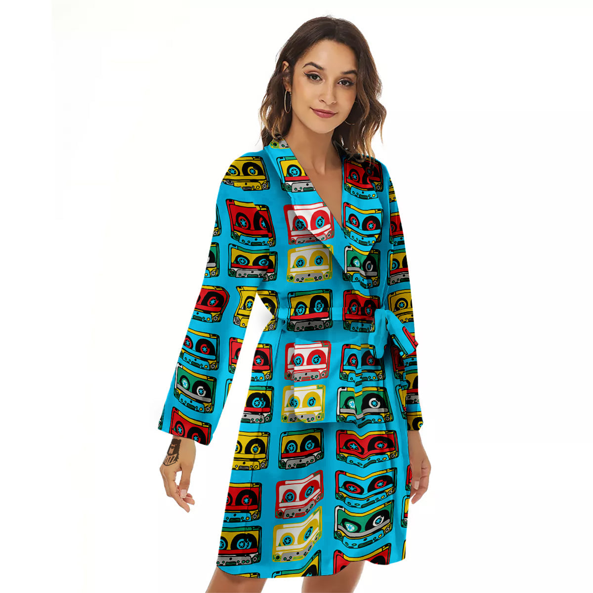 Cassette Colorful Print Pattern Women's Robe-grizzshop