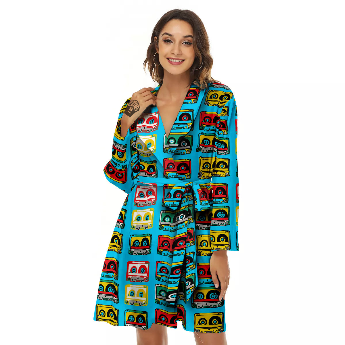 Cassette Colorful Print Pattern Women's Robe-grizzshop