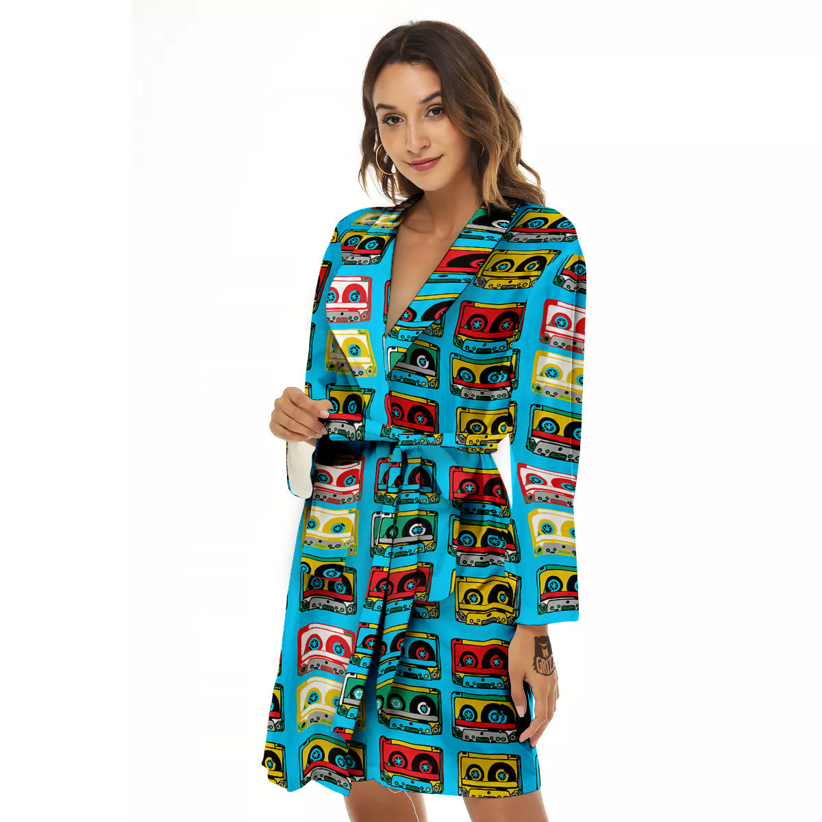 Cassette Colorful Print Pattern Women's Robe-grizzshop