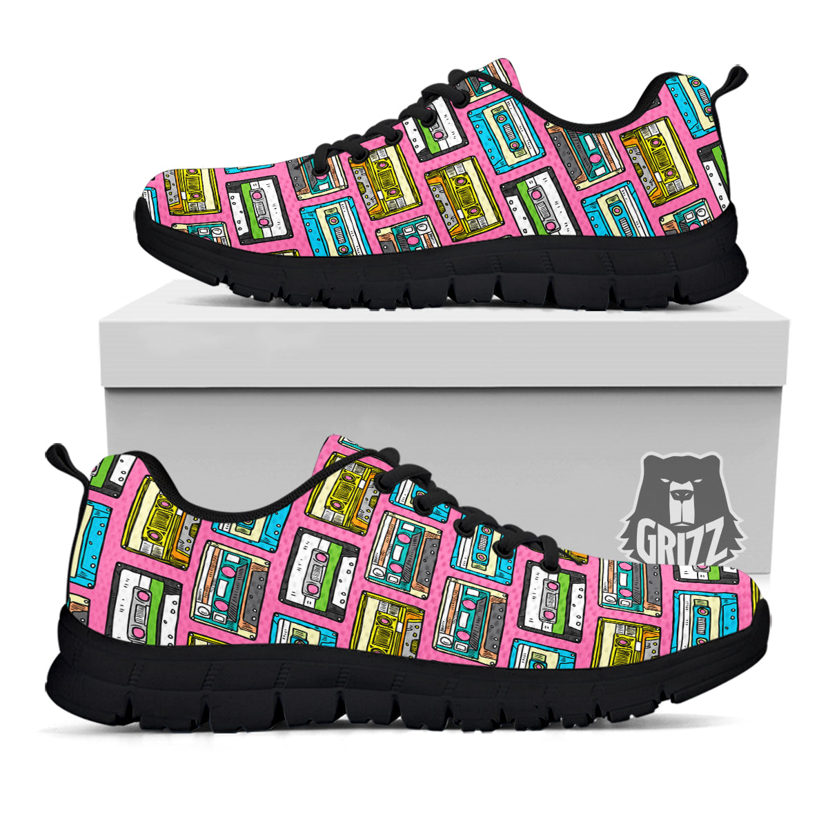 Cassette Drawing Print Pattern Black Sneaker-grizzshop