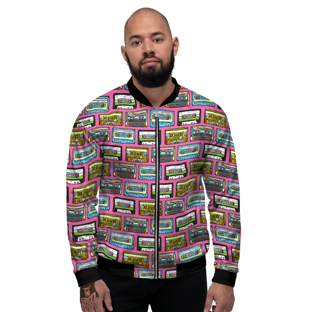 Cassette Drawing Print Pattern Men's Bomber Jacket-grizzshop