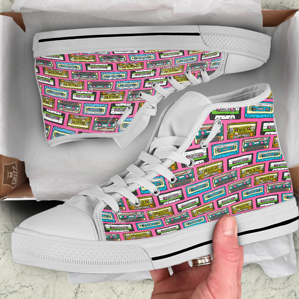 Cassette Drawing Print Pattern White High Top Shoes-grizzshop