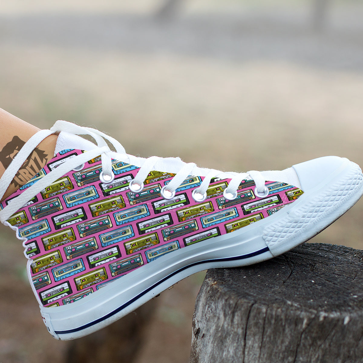 Cassette Drawing Print Pattern White High Top Shoes-grizzshop