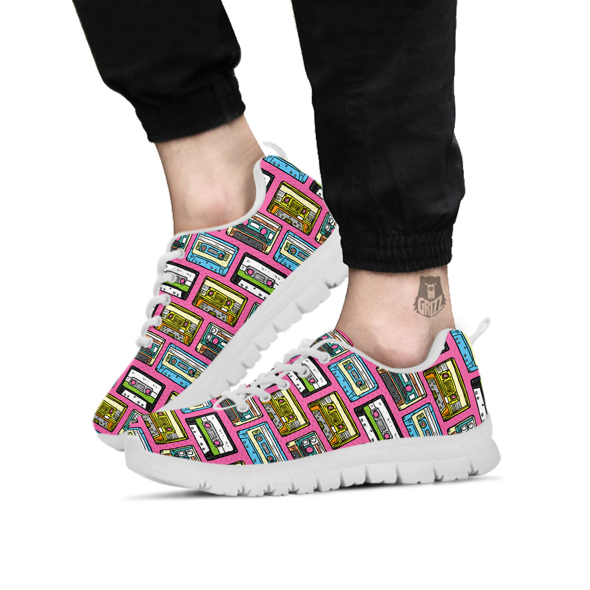 Cassette Drawing Print Pattern White Sneaker-grizzshop