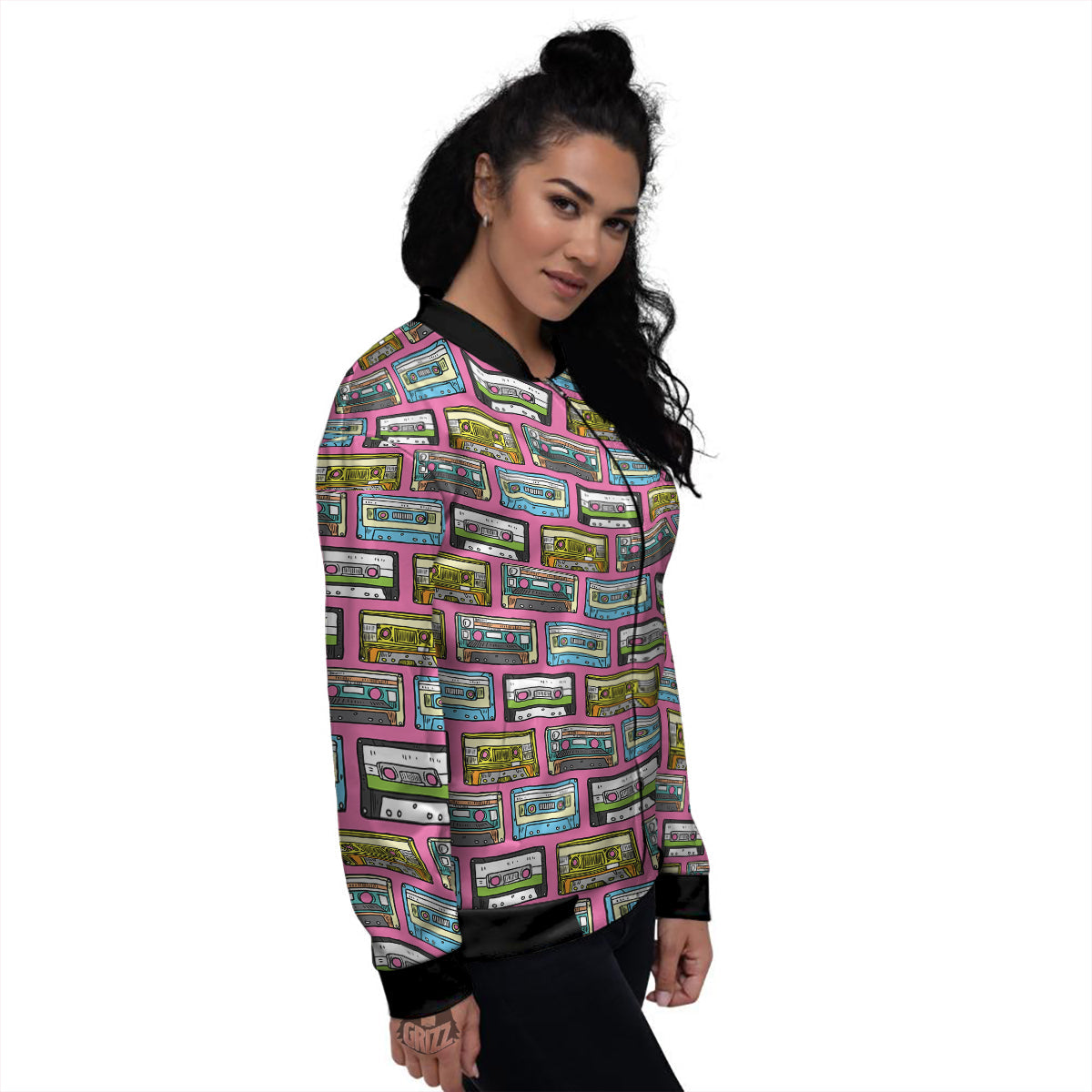 Cassette Drawing Print Pattern Women's Bomber Jacket-grizzshop