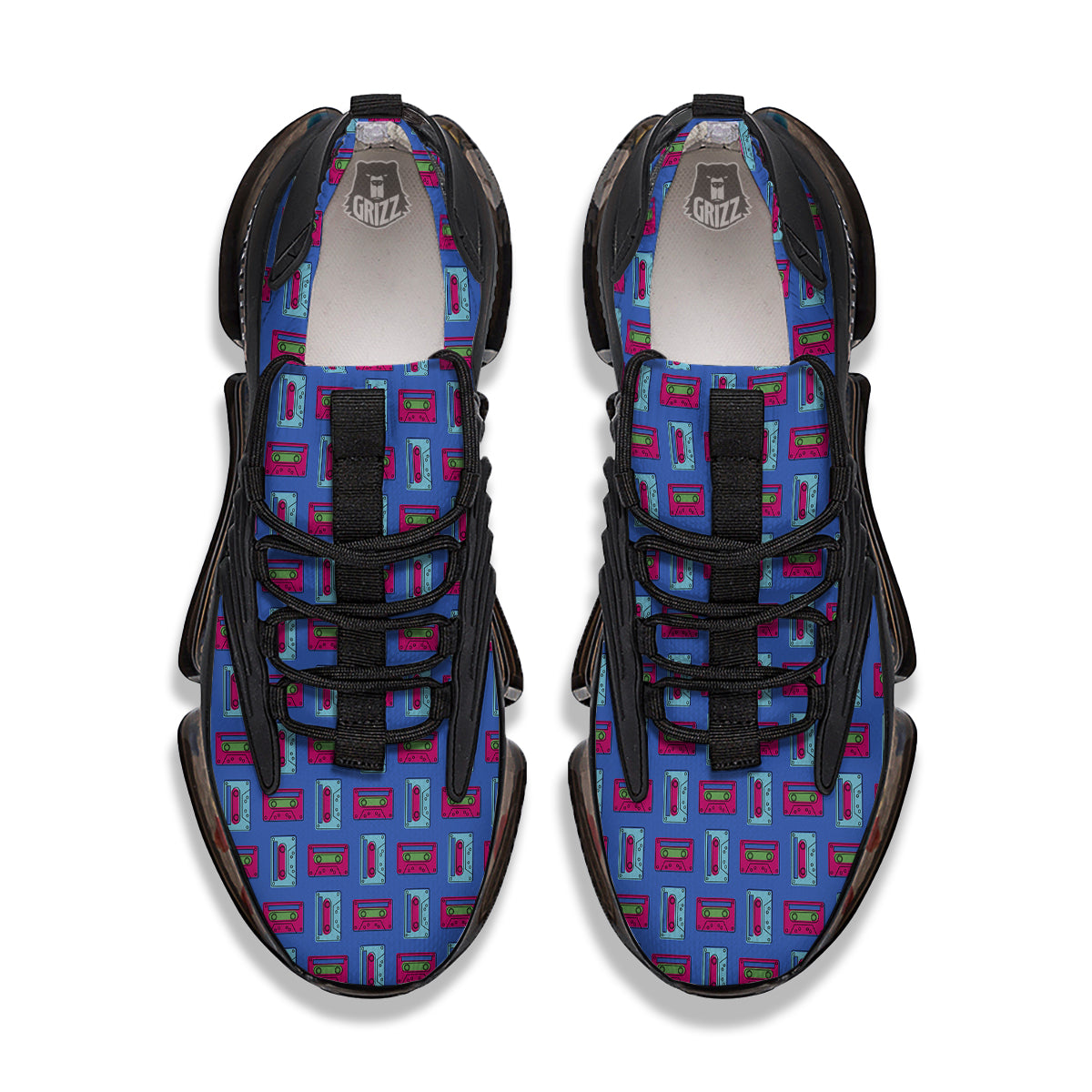 Cassette Pink And Blue Print Pattern Black Gym Shoes-grizzshop