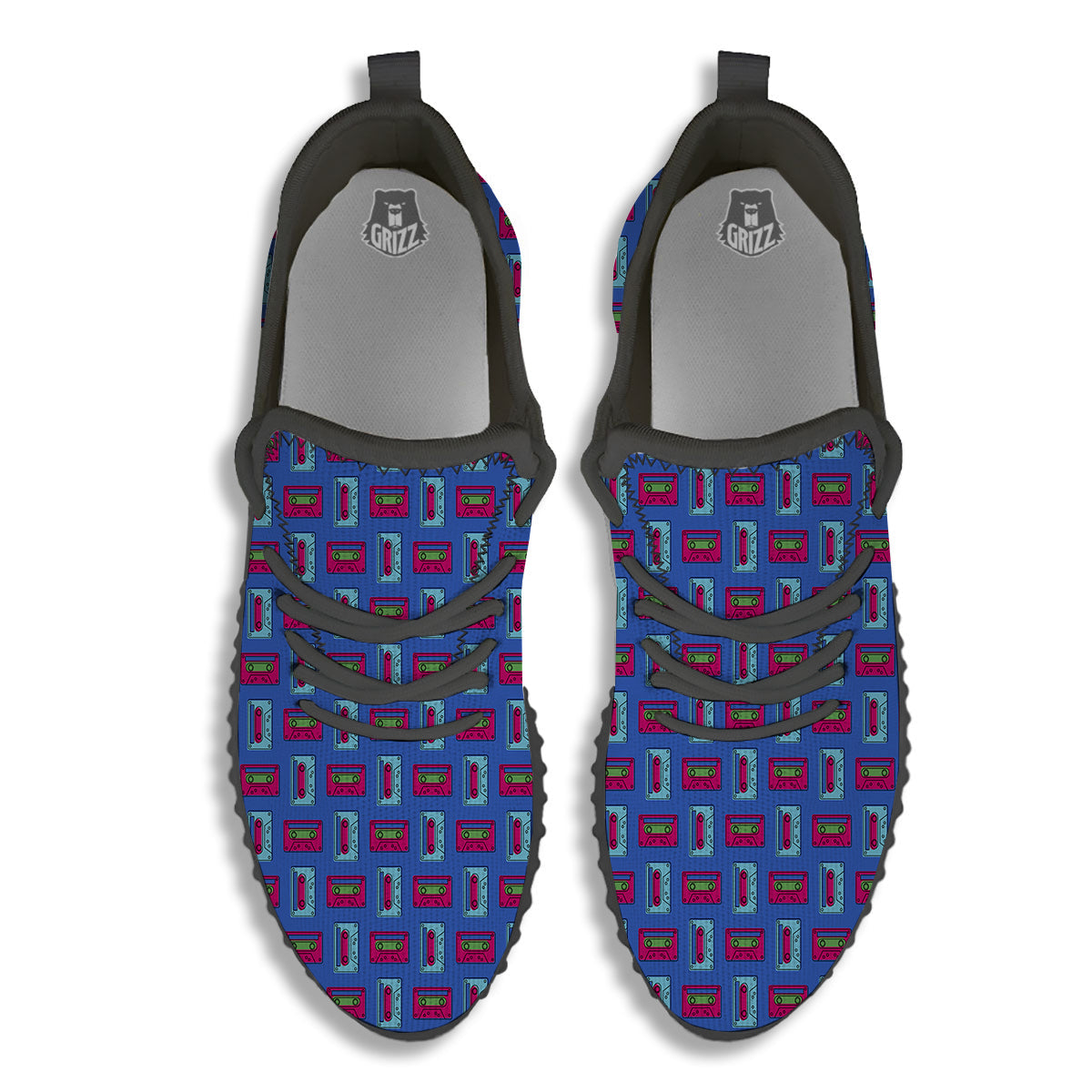 Cassette Pink And Blue Print Pattern Black Walking Shoes-grizzshop