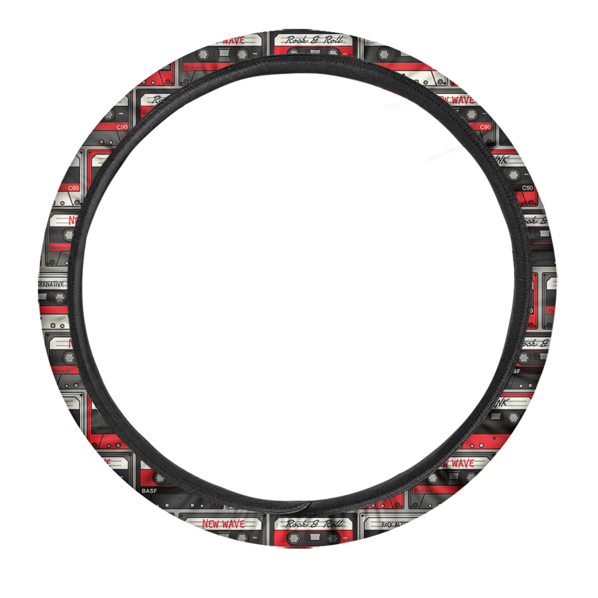 Cassette Red Punk Print Pattern Car Steering Wheel Cover-grizzshop