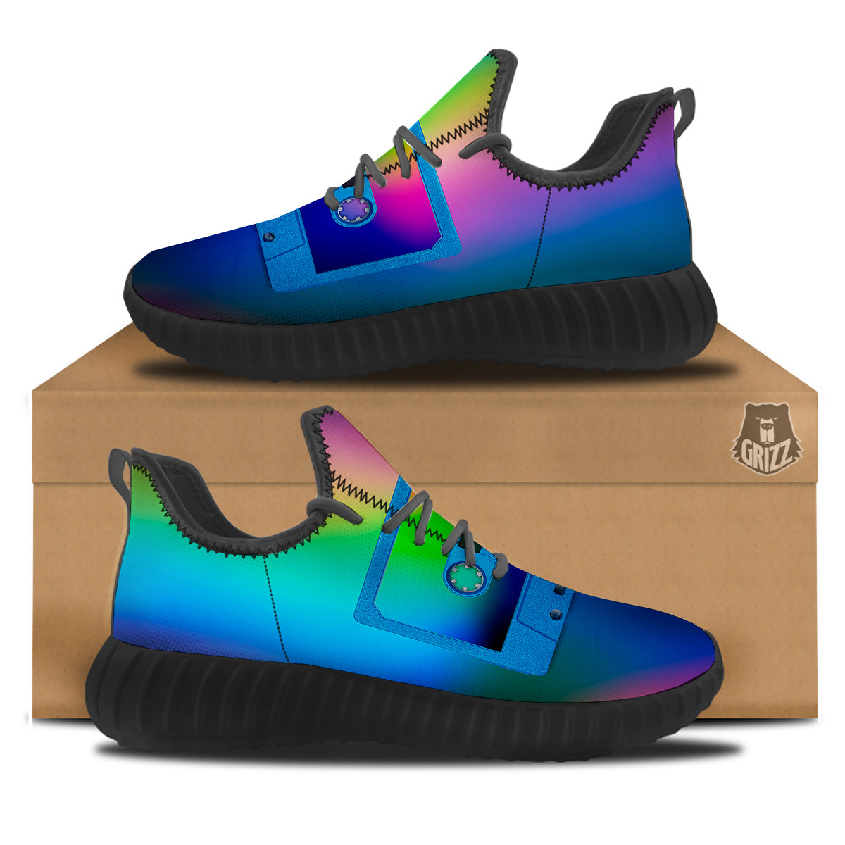 Cassette Tape Colorful Print Black Walking Shoes-grizzshop