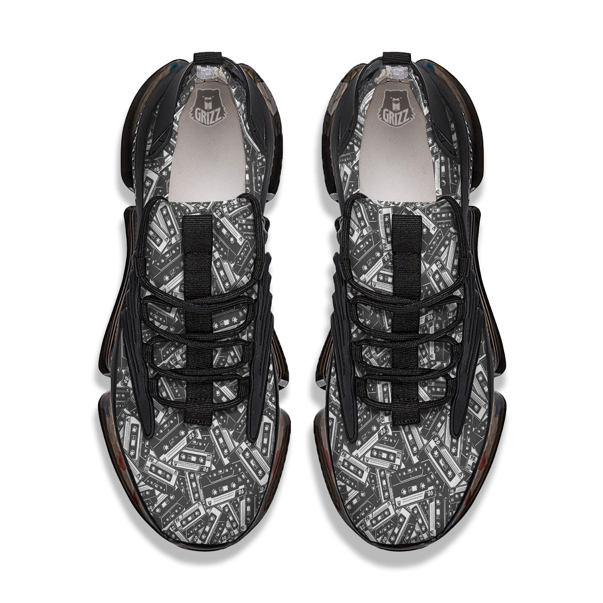 Cassette Tape Monochrome Print Pattern Black Gym Shoes-grizzshop